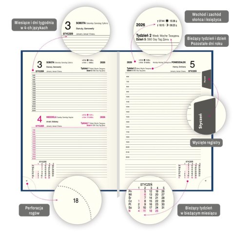 Kalendarz książkowy (terminarz) PREMIUM A5 Press (DZIENNY) Press