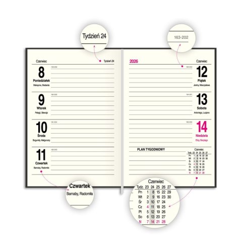 Kalendarz książkowy (terminarz) PRESTIGE A6 Press (tygodniowy) Press