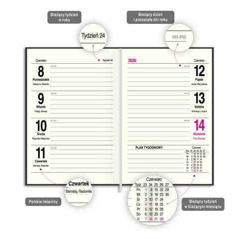 Kalendarz książkowy (terminarz) PRESTIGE A6 Press (tygodniowy) Press