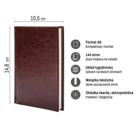 Kalendarz książkowy (terminarz) PRESTIGE A6 Press (tygodniowy) Press