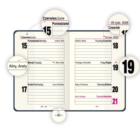 Kalendarz książkowy (terminarz) Premium Lux B7 Press (tygodniowy) Press