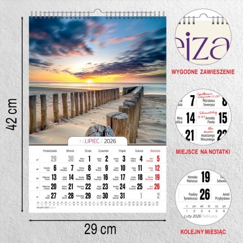 Kalendarz ścienny 16 stron wieloplanszowy A3 Press (PEJZAŻE) Press