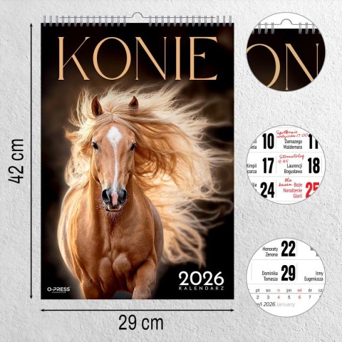 Kalendarz ścienny 16 stron wieloplanszowy A3 Press (konie) Press
