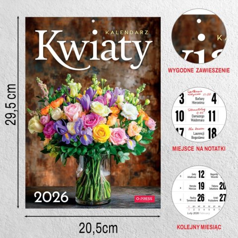 Kalendarz ścienny A4 KWIATY A4 x 300mm Press (5904830713466) Press