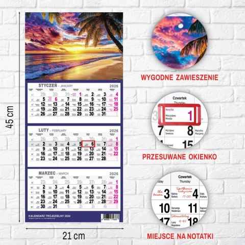Kalendarz ścienny PLAŻA A4 210mm x 450mm Press Press