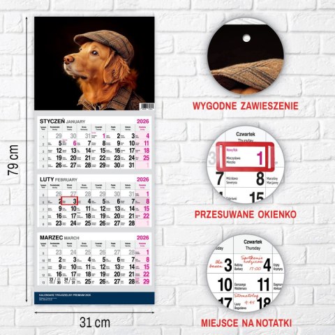 Kalendarz ścienny PREMIUM trójdzielny A4 Press (PIES) Press