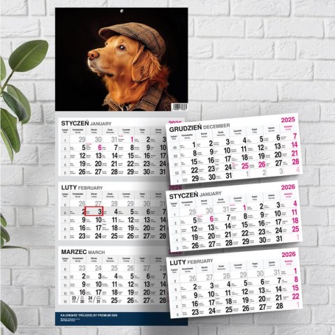 Kalendarz ścienny PREMIUM trójdzielny A4 Press (PIES) Press