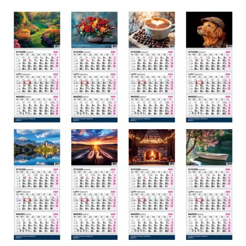 Kalendarz ścienny PREMIUM trójdzielny A4 Press (PIES) Press