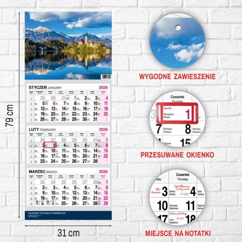 Kalendarz ścienny PREMIUM trójdzielny A4 Press (WIDOK) Press