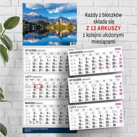 Kalendarz ścienny PREMIUM trójdzielny A4 Press (WIDOK) Press