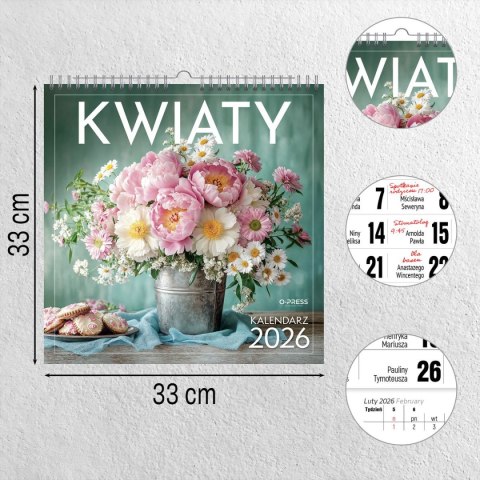 Kalendarz ścienny WIELOPLANSZOWY KWADRAT KWIATY 330mm x 330mm Press (16K) Press
