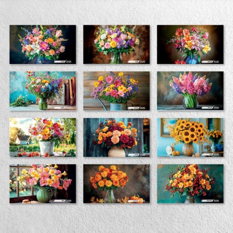 Kalendarz ścienny WIELOPLANSZOWY KWADRAT KWIATY 330mm x 330mm Press (16K) Press