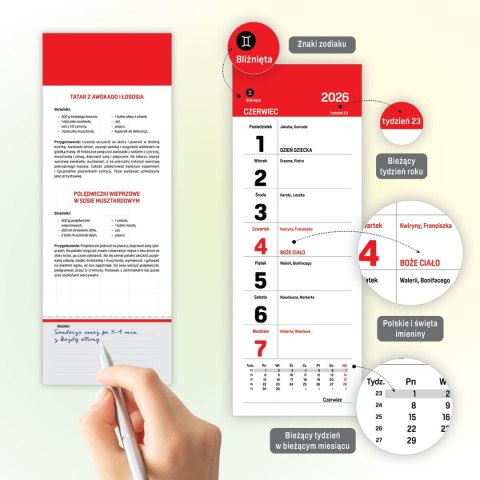 Kalendarz ścienny na lodówkę z magnesem 120mm x 270mm Press Press