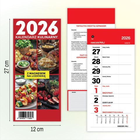 Kalendarz ścienny na lodówkę z magnesem 120mm x 270mm Press (kulinarny) Press