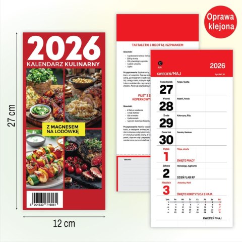 Kalendarz ścienny na lodówkę z magnesem 120mm x 270mm Press (kulinarny) Press