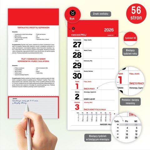 Kalendarz ścienny na lodówkę z magnesem 120mm x 270mm Press (kulinarny) Press