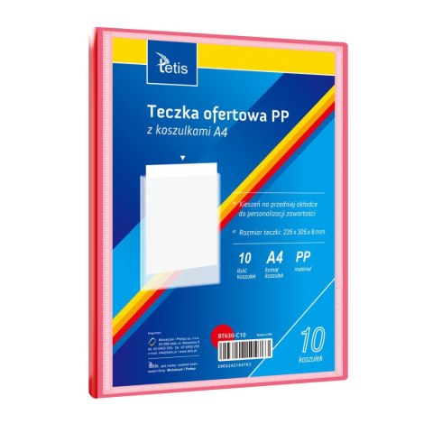 Teczka plastikowa na zatrzask czerwona A4 z 10 koszulkami 5903242104763 A4 czerwony Tetis (BT630-C10) Tetis