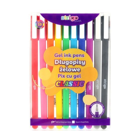Długopis żelowy CLASSIC żelowy 10kol wkład mix 0,8mm Strigo (SSC427) Strigo