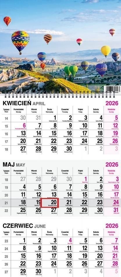Kalendarz ścienny balony 620mm x 280mm Press Press