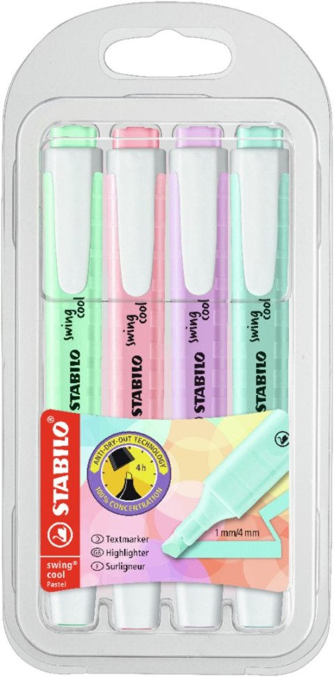 Zakreślacz Swing Cool Pastel edition wkład 4 kolory 1,0-4,0mm Stabilo (275/4-08-1) Stabilo
