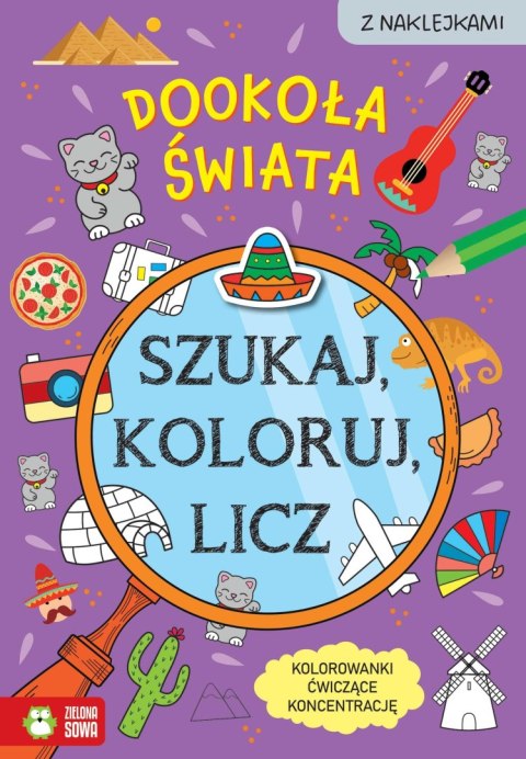 Książka dla dzieci Szukaj, koloruj i licz. Dookoła świata Aksjomat Aksjomat