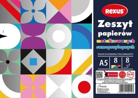 Zeszyt papierów kolorowych metalizowane samoprzylepne A5 8k Rexus (2143) Rexus