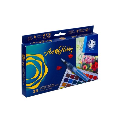 Farby akwarelowe z pedzęlkiem i paletką 36 kolor. Astra (602124006) Astra
