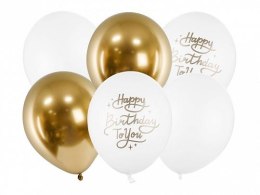 Balon gumowy Happy Birthday To You, mix złoty metaliczny 300mm Partydeco (SB14P-305-000-6) Partydeco