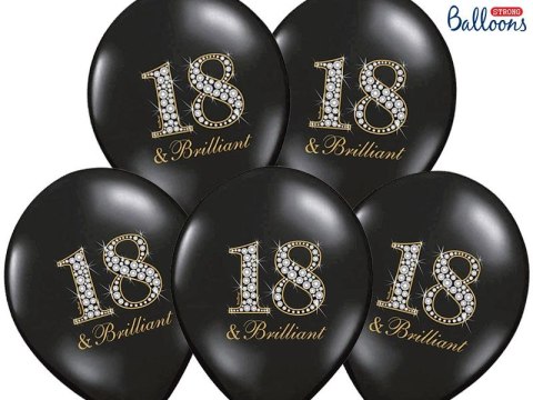 Balon gumowy gumowy czarny z nadrukiem liczby 18 30 cm/6 sztuk czarna 300mm Partydeco (SB14P-136-010-6) Partydeco