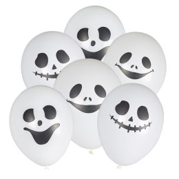 Balon gumowy z halloweenowym nadrukiem - duszki (6 szt.) biały 280mm Arpex (KB3057) Arpex