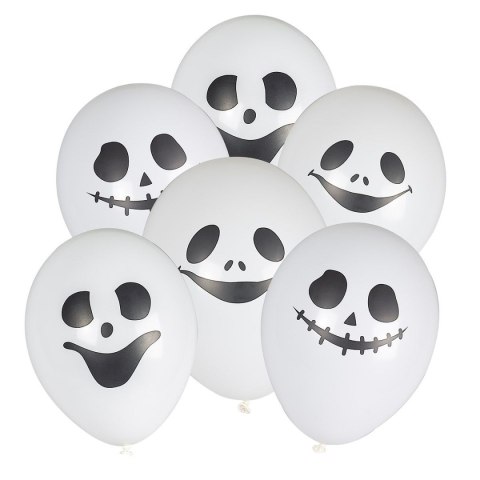 Balon gumowy z halloweenowym nadrukiem - duszki (6 szt.) biały 280mm Arpex (KB3057) Arpex