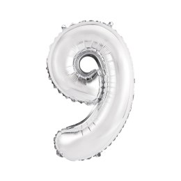 Balon foliowy cyfra 9 srebrny 35 cm Godan (FG-C35S9) Godan