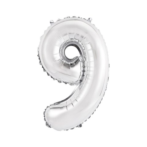 Balon foliowy cyfra 9 srebrny 35 cm Godan (FG-C35S9) Godan