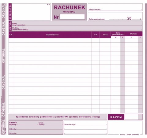 Druk samokopiujący rachunek dla zwolnionych podmiotowo z VAT 2/3 A4 80k. Michalczyk i Prokop (231-2) Michalczyk i Prokop