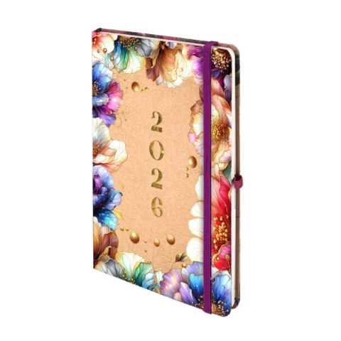 Kalendarz książkowy (terminarz) 2026 KRAFT TNS A5 Antra (KWIATY) Antra