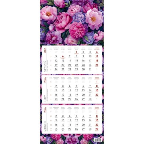 Kalendarz ścienny EKONOMICZNY KWIATY kalendarz trójdzielny 680mm x 295mm Wydawnictwo Wokół Nas (KS 045) Wydawnictwo Wokół Nas