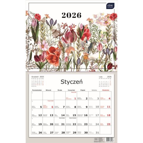 Kalendarz ścienny jednodzielny 320mm x 500mm Interdruk (kwiaty) Interdruk