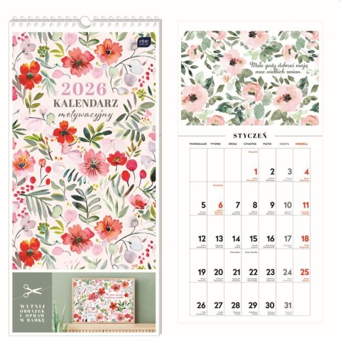 Kalendarz ścienny motywujący 220mm x 460mm Interdruk (KWIATY) Interdruk