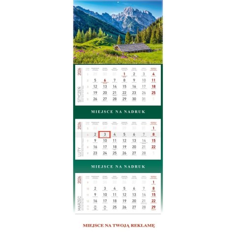 Kalendarz ścienny plecki zielone kalendarz trójdzielny GÓRY 850mm x 295mm Wydawnictwo Wokół Nas (KS 055) Wydawnictwo Wokół Nas