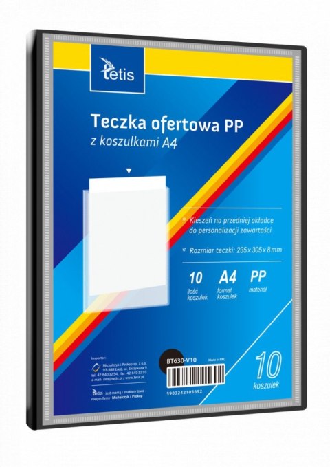 Teczka kartonowa na suwak 10 koszulek A4 czarny Tetis (BT630-V/24/) Tetis