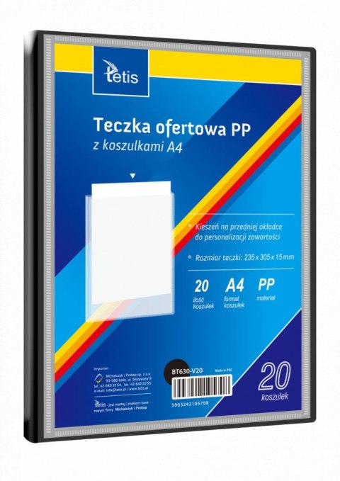 Teczka kartonowa na suwak 40 koszulek A4 czarny Tetis (BT630-V/40//) Tetis