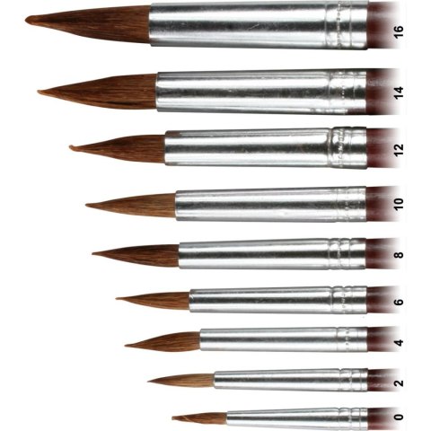 Komplet pędzli stożkowych do farb akwarelowych 9 szt. nr od 0 do 16 Titanum