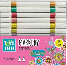 Marker specjalistyczny akrylowe 2 końcówki 12 szt. metaliczne wkład mix okrągła końcówka Stnux (STN9155) Stnux