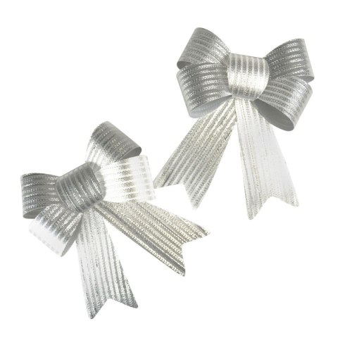 Kokarda błyszcząca w prążki srebrna 2szt., 16cm Arpex (BN5519SRE-0660) Arpex