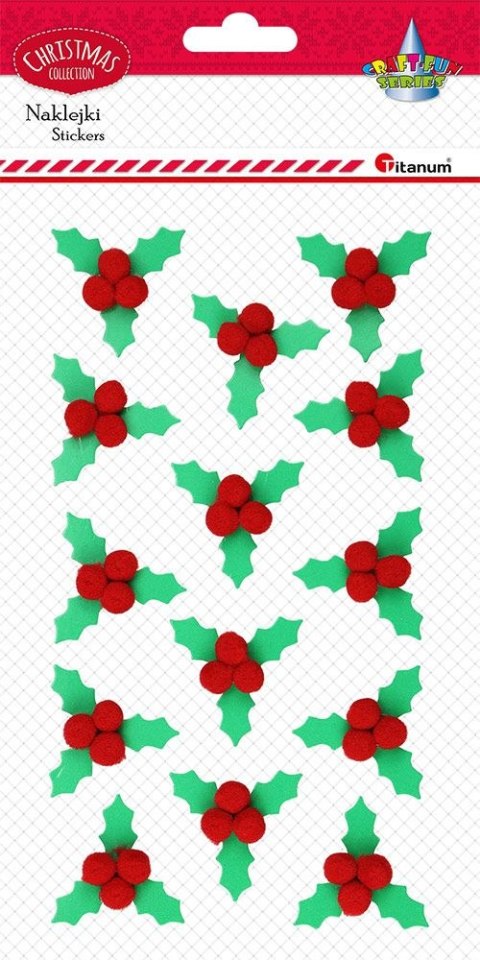 Naklejka (nalepka) Craft-Fun Series 3D liście ostrokrzewu z owocami z pomponów Titanum (25CY0424-17) Titanum