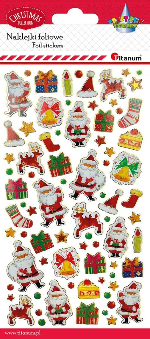 Naklejka (nalepka) Craft-Fun Series foliowa Mikołaje, renifery, prezenty, skarpety Titanum (25CY0424-20) Titanum