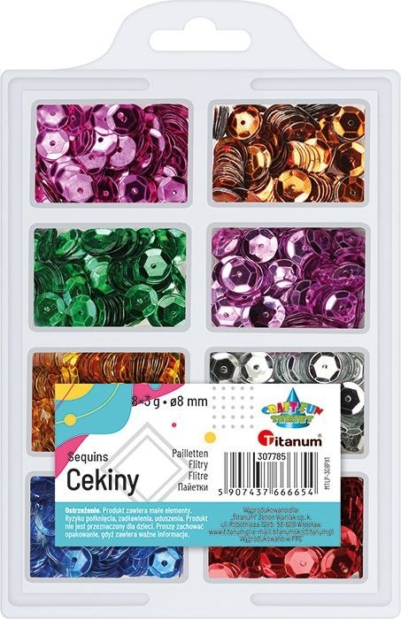 Zestaw cekinów Titanum Craft-Fun Series okrągłych 8 kolorów x 3g Titanum