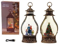 Lampion świąteczny LED z motywem świątecznym 35x18x8cm, kabel USB, dźwięk, sztuczny śnieg Adar (602335) Adar