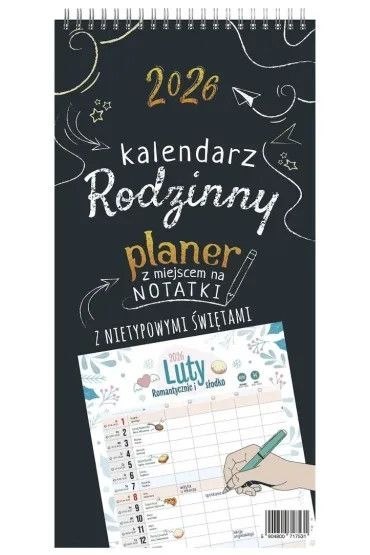Kalendarz książkowy (terminarz) A5 PLANER RODZINNY 228mm x 460mm Press (CZARNY) Press