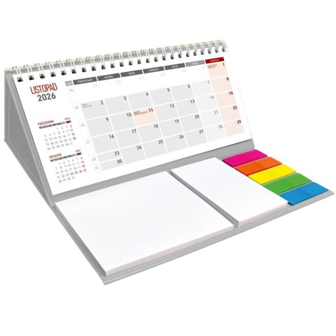 Kalendarz biurkowy miesięczny MAXI biurkowy z notesem, spiralowany 309mm x 192mm Wydawnictwo Wokół Nas (KB 054 B szary) Wydawnictwo Wokół Nas